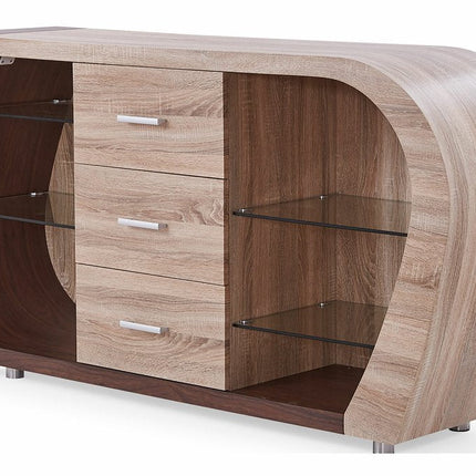 Oak And Walnut Multi Tone Buffet With 3 Drawers HomeRoots