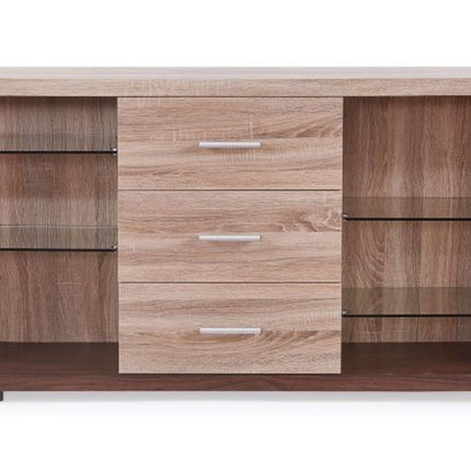 Oak And Walnut Multi Tone Buffet With 3 Drawers HomeRoots