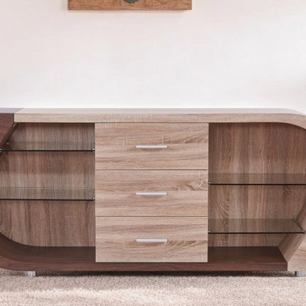 Oak And Walnut Multi Tone Buffet With 3 Drawers HomeRoots