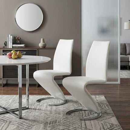 Set of Two White and Silver Upholstered Faux Leather Dining Parsons Chairs HomeRoots