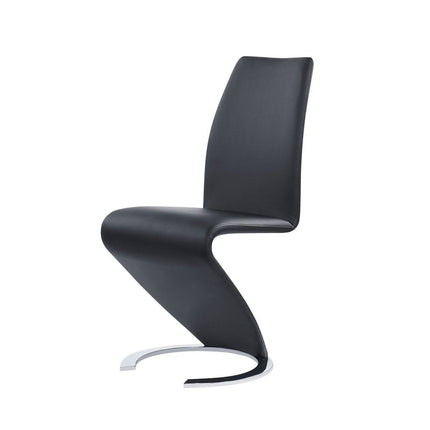 Set of Two Black and Silver Upholstered Faux Leather Dining Parsons Chairs HomeRoots