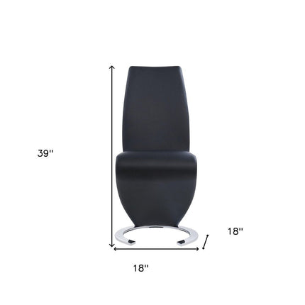 Set of Two Black and Silver Upholstered Faux Leather Dining Parsons Chairs HomeRoots