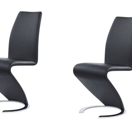 Set of Two Black and Silver Upholstered Faux Leather Dining Parsons Chairs HomeRoots
