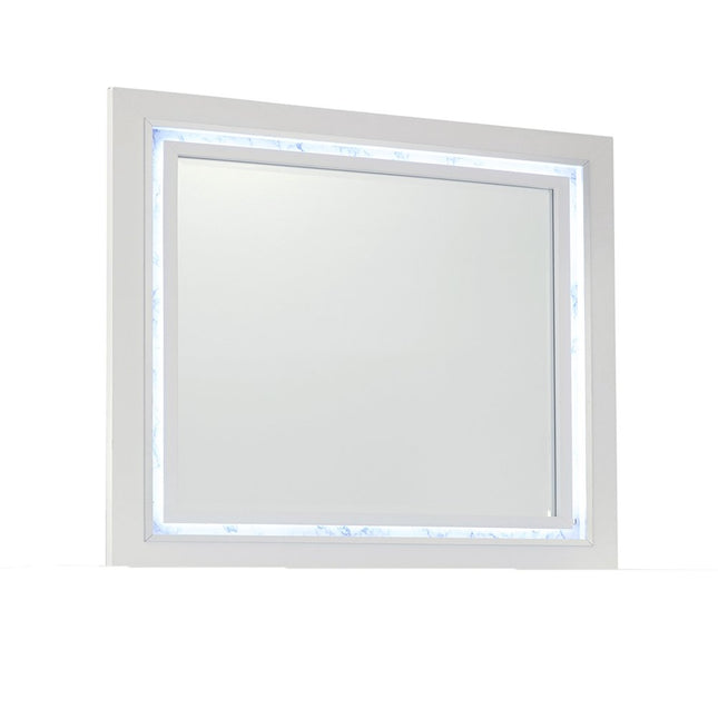 41" White Faux Marble Wood Lighted Mounted Accent Mirror HomeRoots