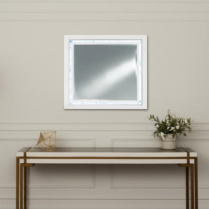 41" White Faux Marble Wood Lighted Mounted Accent Mirror HomeRoots