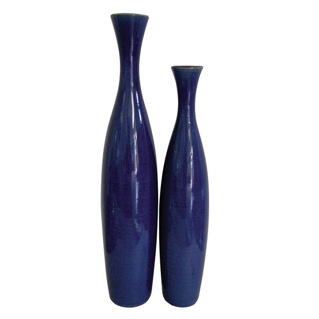 Set of Two Cobalt Cylinder Ceramic Table Vase HomeRoots
