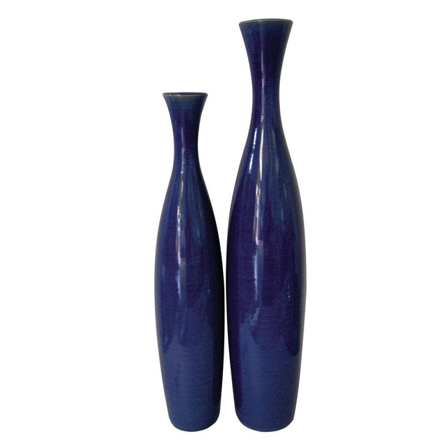 Set of Two Cobalt Cylinder Ceramic Table Vase HomeRoots