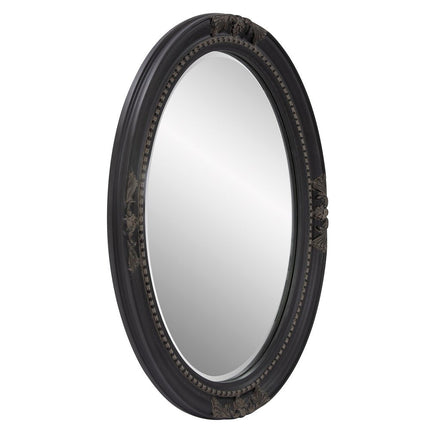 33" Black Ornate Oval Wood Framed Accent Mirror HomeRoots