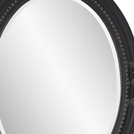 33" Black Ornate Oval Wood Framed Accent Mirror HomeRoots