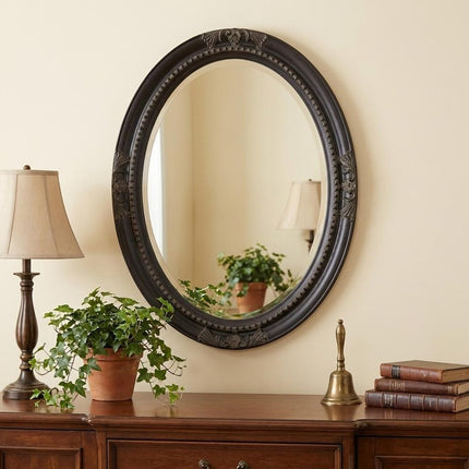 33" Black Ornate Oval Wood Framed Accent Mirror HomeRoots