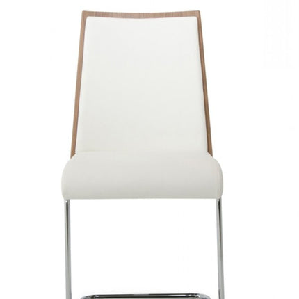 Set of Two White and Silver Upholstered Faux Leather Dining Side Chairs HomeRoots