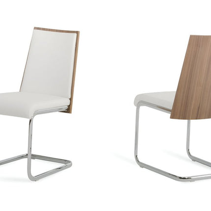 Set of Two White and Silver Upholstered Faux Leather Dining Side Chairs HomeRoots