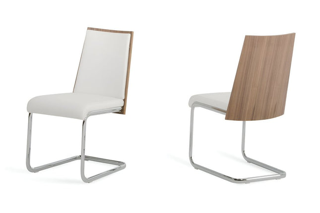 Set of Two White and Silver Upholstered Faux Leather Dining Side Chairs HomeRoots