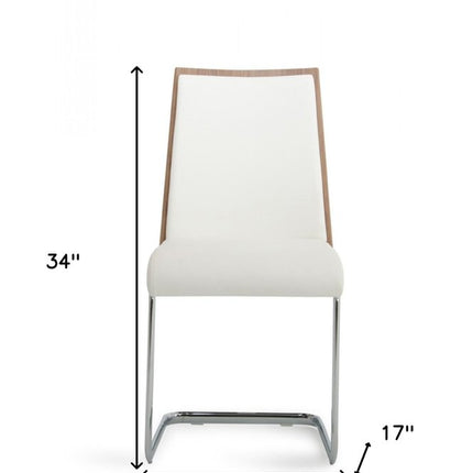 Set of Two White and Silver Upholstered Faux Leather Dining Side Chairs HomeRoots