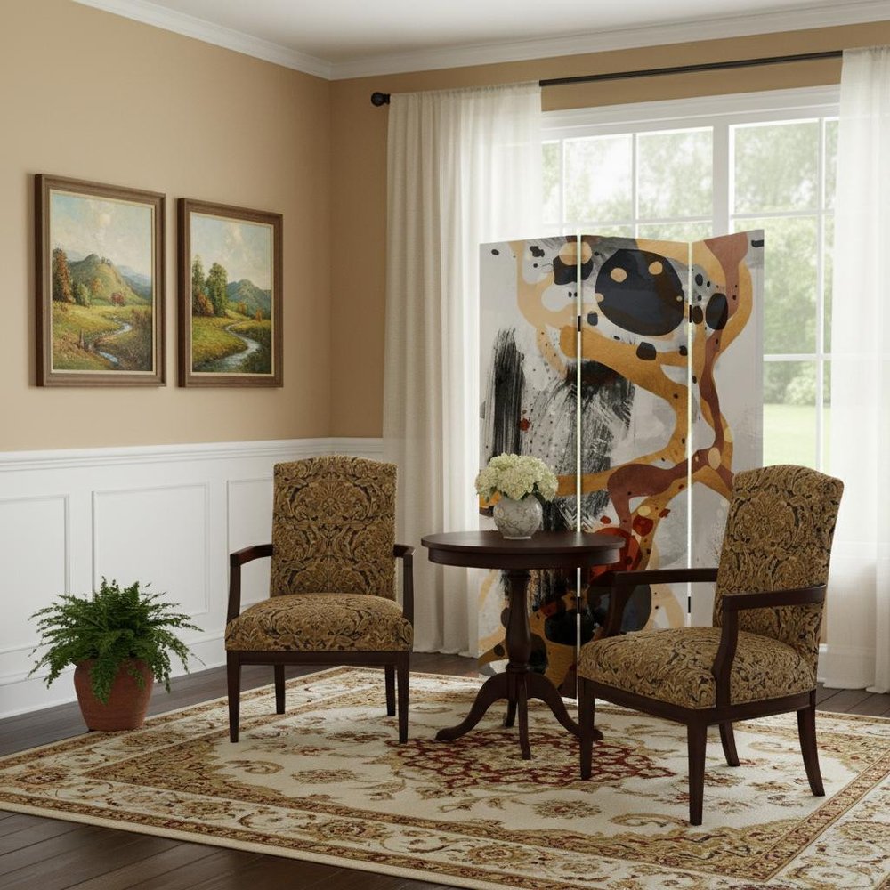 Contemporary Abstract Art  Three Panel Room Divider Screen