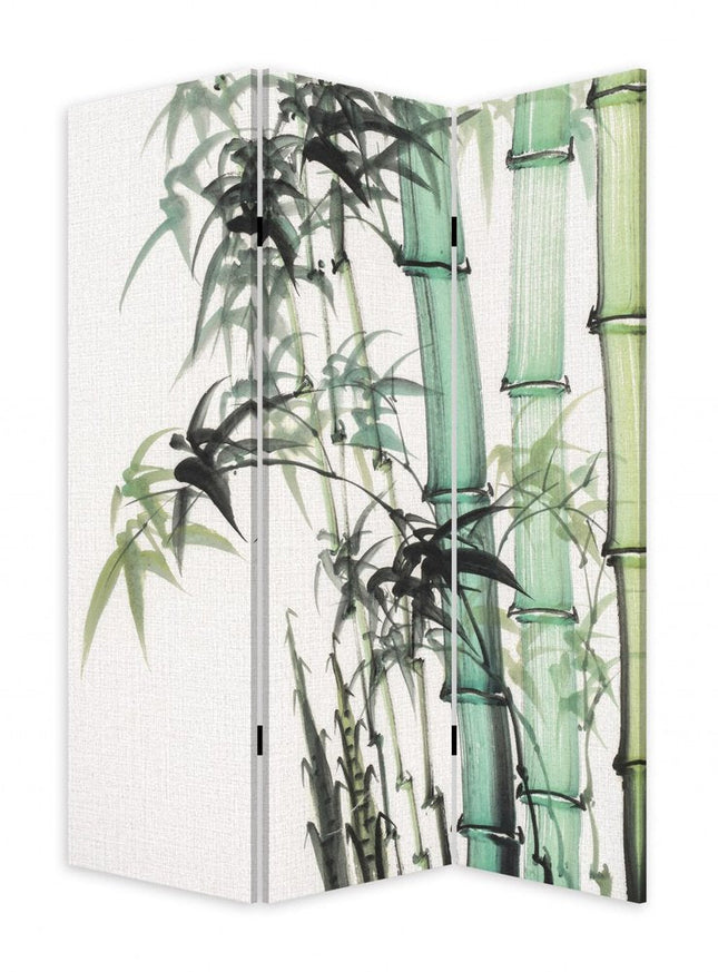 72" Green And White Canvas Folding Three Panel Screen Room Divider HomeRoots