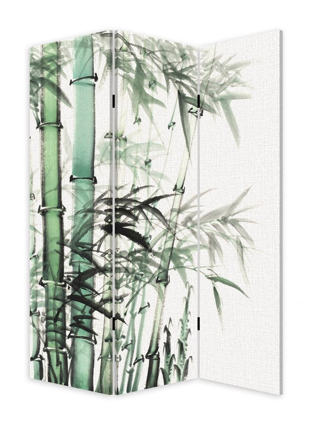 72" Green And White Canvas Folding Three Panel Screen Room Divider HomeRoots