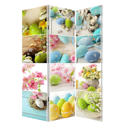 72" Yellow and White Canvas Folding Three Panel Screen Room Divider HomeRoots