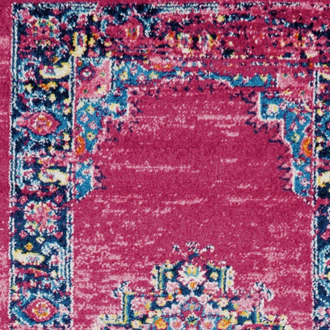 10' Fuchsia And Blue Oriental Distressed Runner Rug HomeRoots
