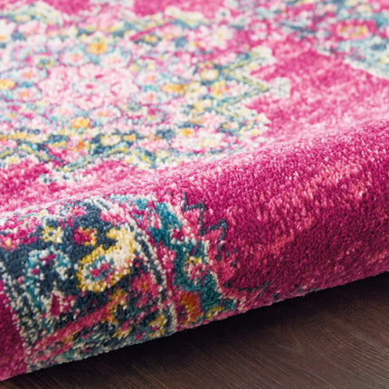 10' Fuchsia And Blue Oriental Distressed Runner Rug HomeRoots