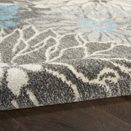 10' Blue And Gray Floral Runner Rug HomeRoots