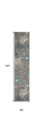 10' Blue And Gray Floral Runner Rug HomeRoots