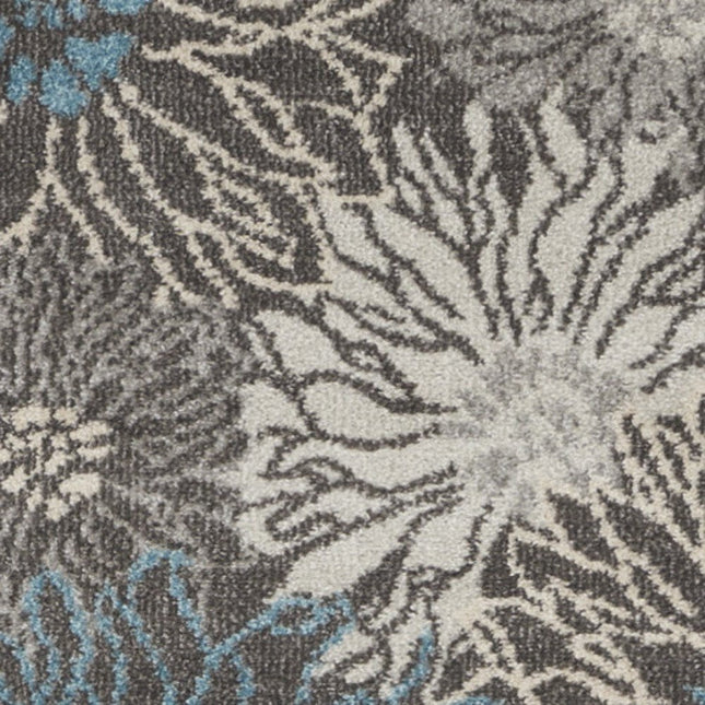 10' Blue And Gray Floral Runner Rug HomeRoots