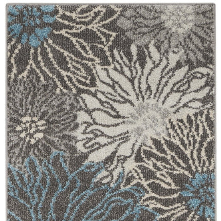 10' Blue And Gray Floral Runner Rug HomeRoots