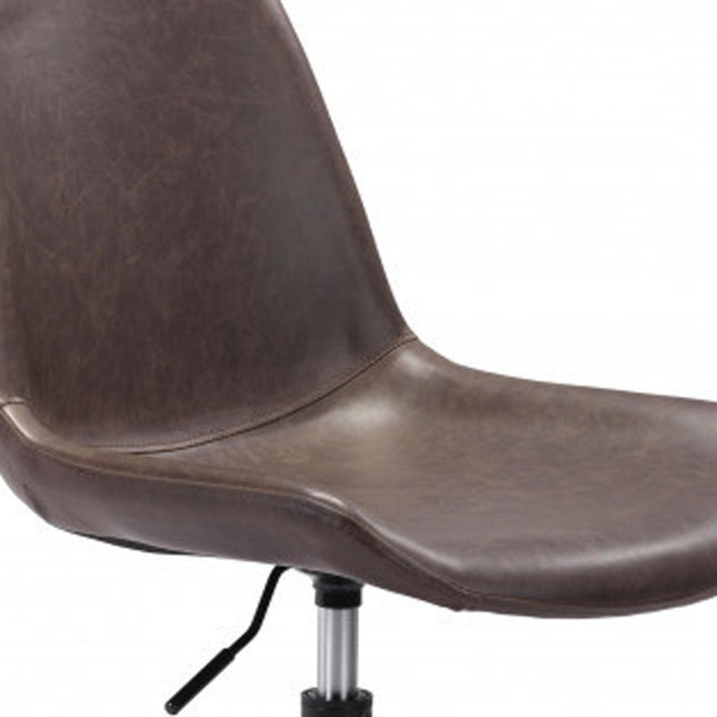 Brown and Black Adjustable Swivel Faux Leather Rolling Office Chair HomeRoots