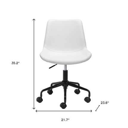 White and Black Adjustable Swivel Faux Leather Rolling Office Chair HomeRoots
