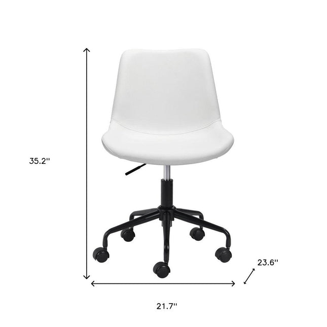 White and Black Adjustable Swivel Faux Leather Rolling Office Chair HomeRoots