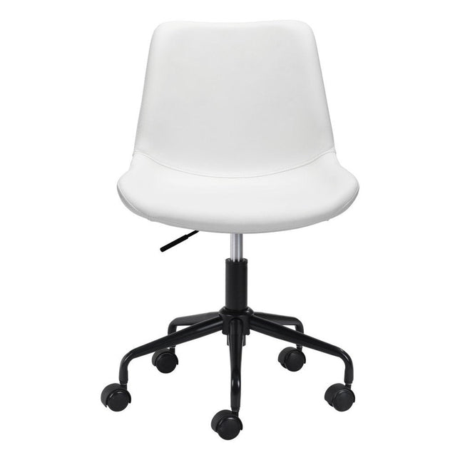 White and Black Adjustable Swivel Faux Leather Rolling Office Chair HomeRoots