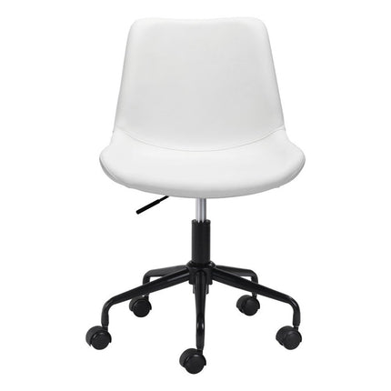 White and Black Adjustable Swivel Faux Leather Rolling Office Chair HomeRoots