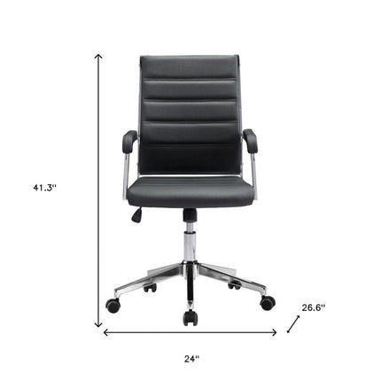 Silver and Black Adjustable Swivel Faux Leather Rolling Conference Office Chair HomeRoots