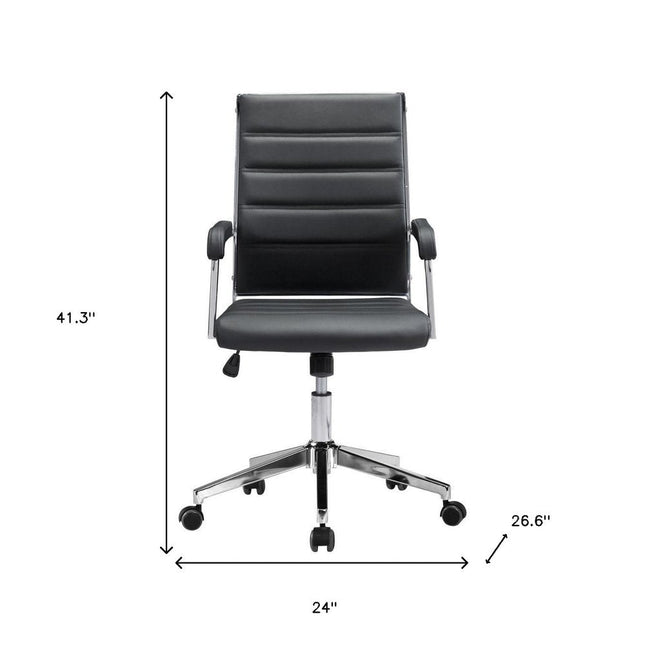 Silver and Black Adjustable Swivel Faux Leather Rolling Conference Office Chair HomeRoots