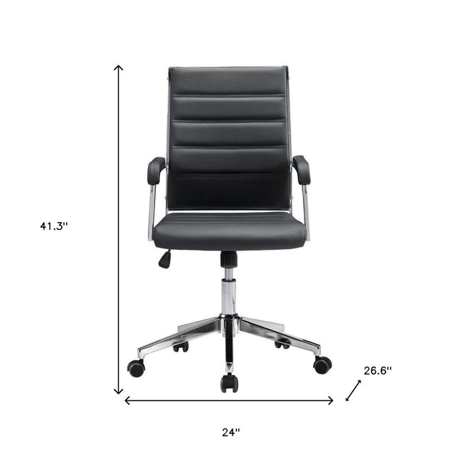 Silver and Black Adjustable Swivel Faux Leather Rolling Conference Office Chair