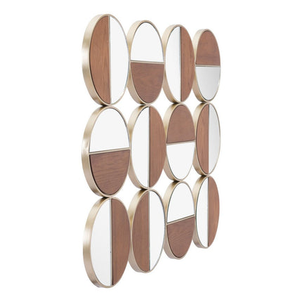 36" Gold And Walnut Steel Round Framed Accent Mirror HomeRoots