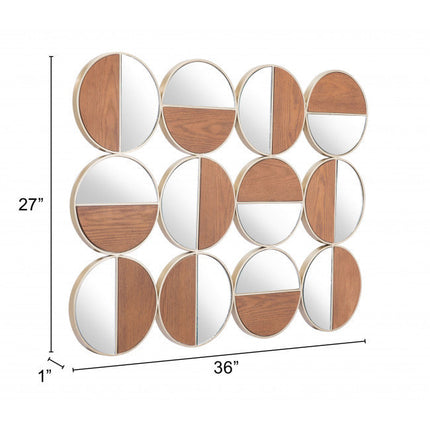 36" Gold And Walnut Steel Round Framed Accent Mirror HomeRoots