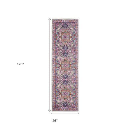 10' Light Gray And Pink Medallion Runner Rug HomeRoots