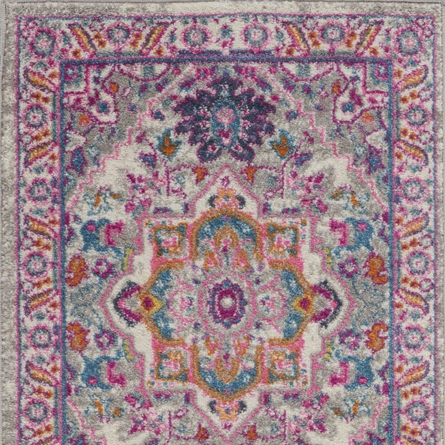 10' Light Gray And Pink Medallion Runner Rug HomeRoots