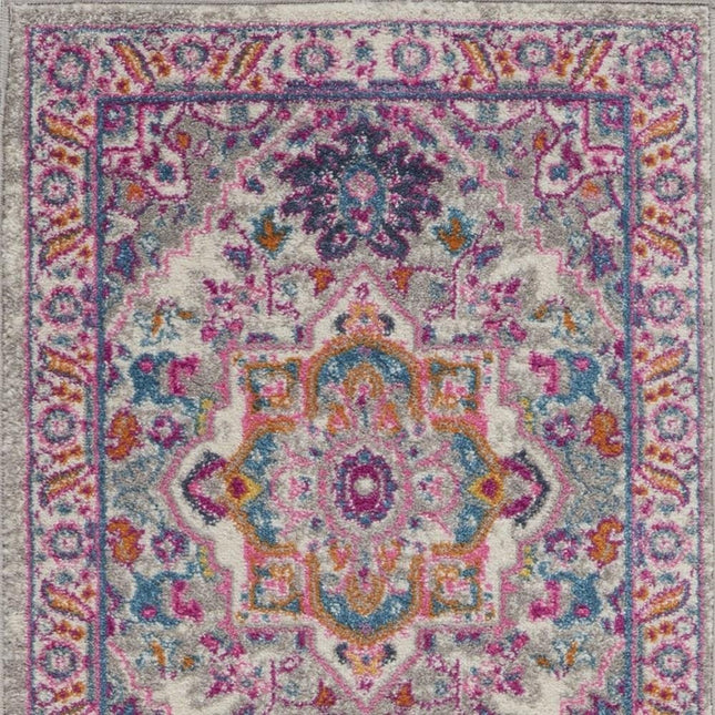 10' Light Gray And Pink Medallion Runner Rug HomeRoots