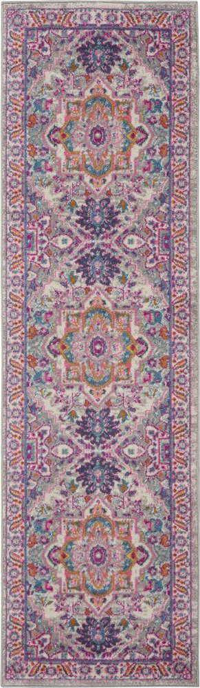 10' Light Gray And Pink Medallion Runner Rug HomeRoots