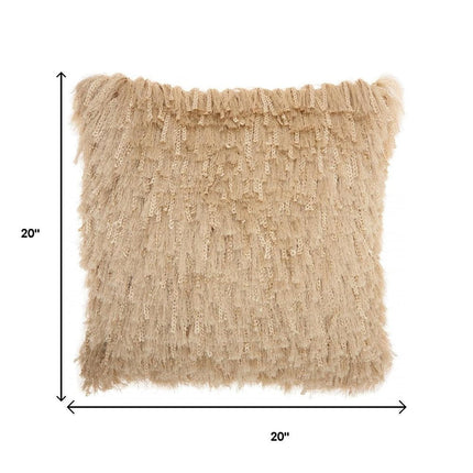 Soft Beige Shag Accent Pillow HomeRoots