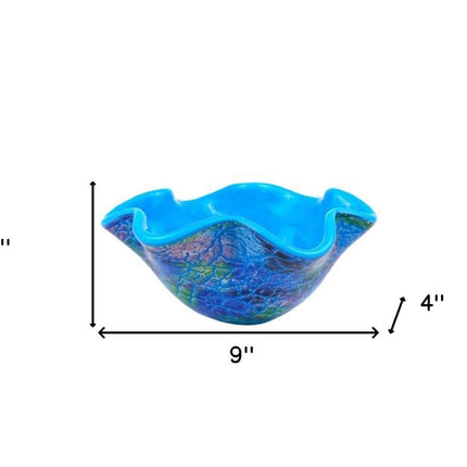 9" Modern Blue And Green Glass Centerpiece Bowl HomeRoots