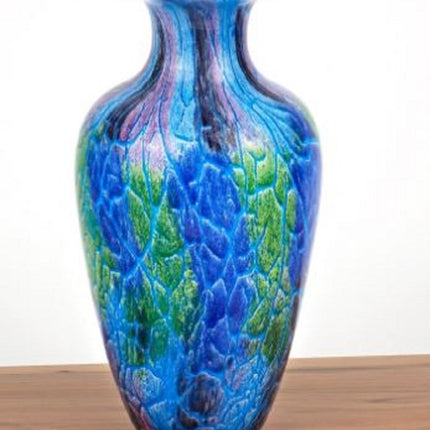 10" Blue and Green Glass Abstract Round Table Vase HomeRoots
