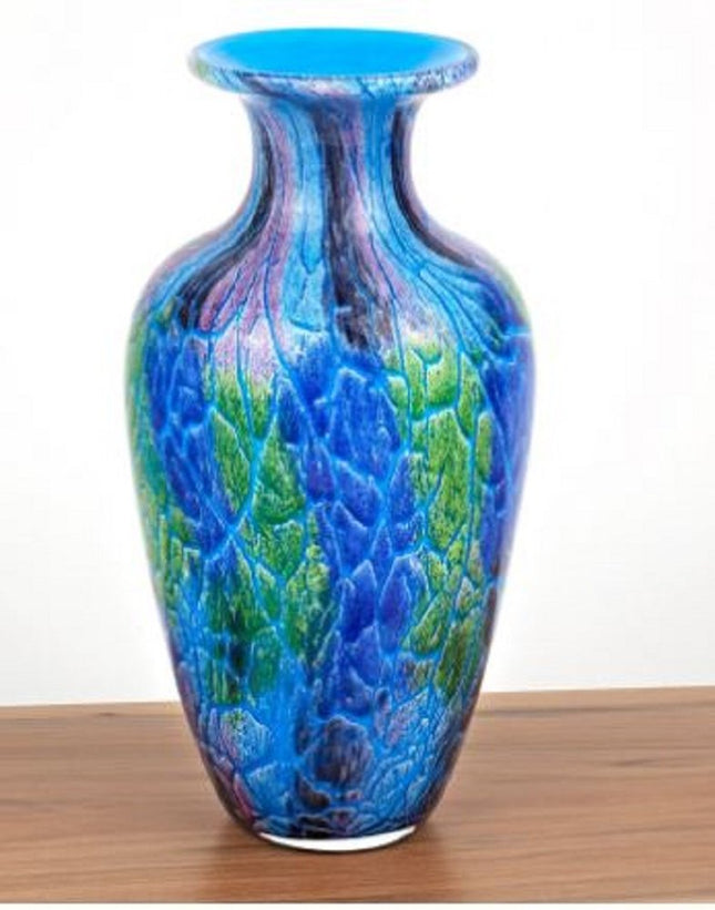 10" Blue and Green Glass Abstract Round Table Vase HomeRoots