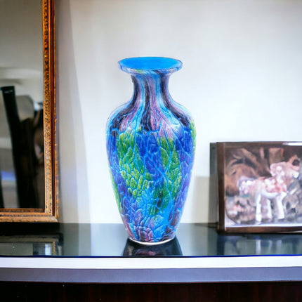 10" Blue and Green Glass Abstract Round Table Vase HomeRoots