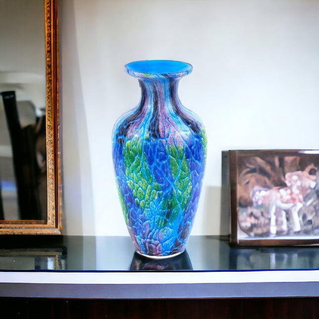 10" Blue and Green Glass Abstract Round Table Vase HomeRoots