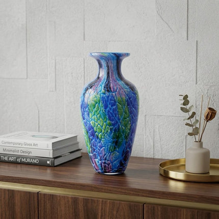 10" Blue and Green Glass Abstract Round Table Vase HomeRoots