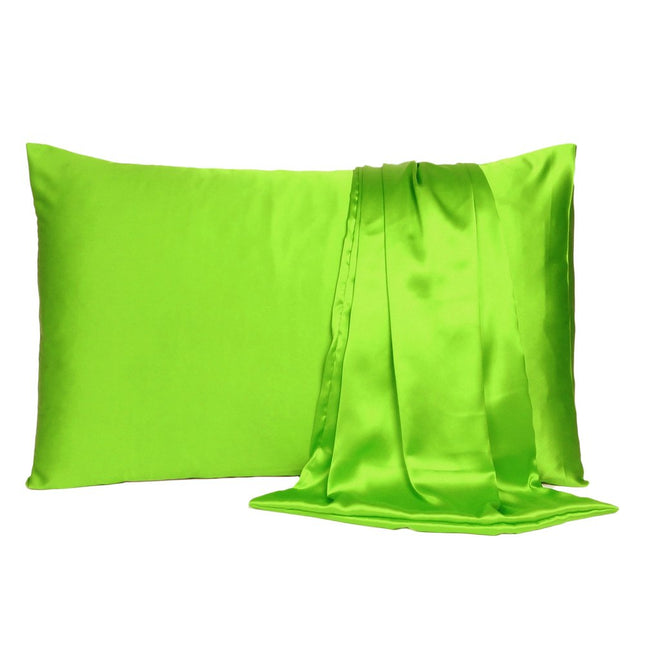 Set of Two Bright Green Dreamy Silky Satin King Pillowcases HomeRoots
